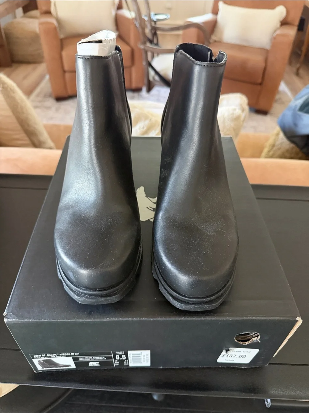 Sorel Joan of Arctic Wedge III Zip Boots in Black and Sea Salt